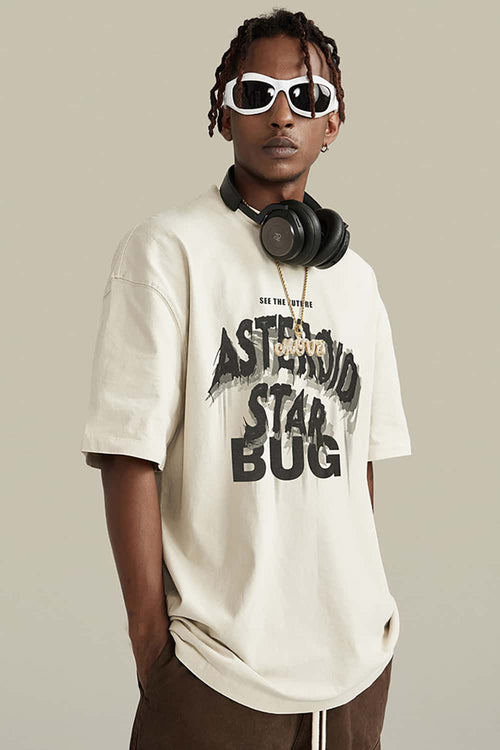 Distressed Washed Graphic Tee - Gray Apricot
