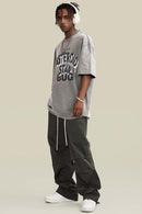 Distressed Washed Graphic Tee - Medium Gray