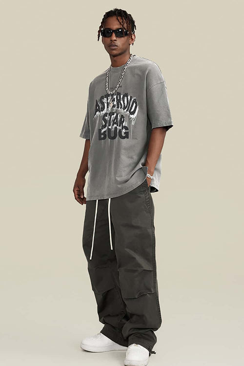 Distressed Washed Graphic Tee - Medium Gray