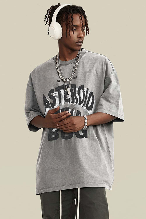 Distressed Washed Graphic Tee - Medium Gray