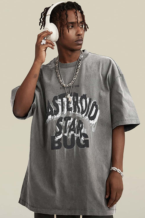 Distressed Washed Graphic Tee - Medium Gray