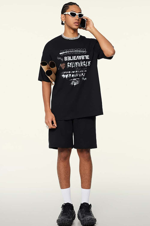 Quick-Dry Cooling Graphic Tee - Metallic Black