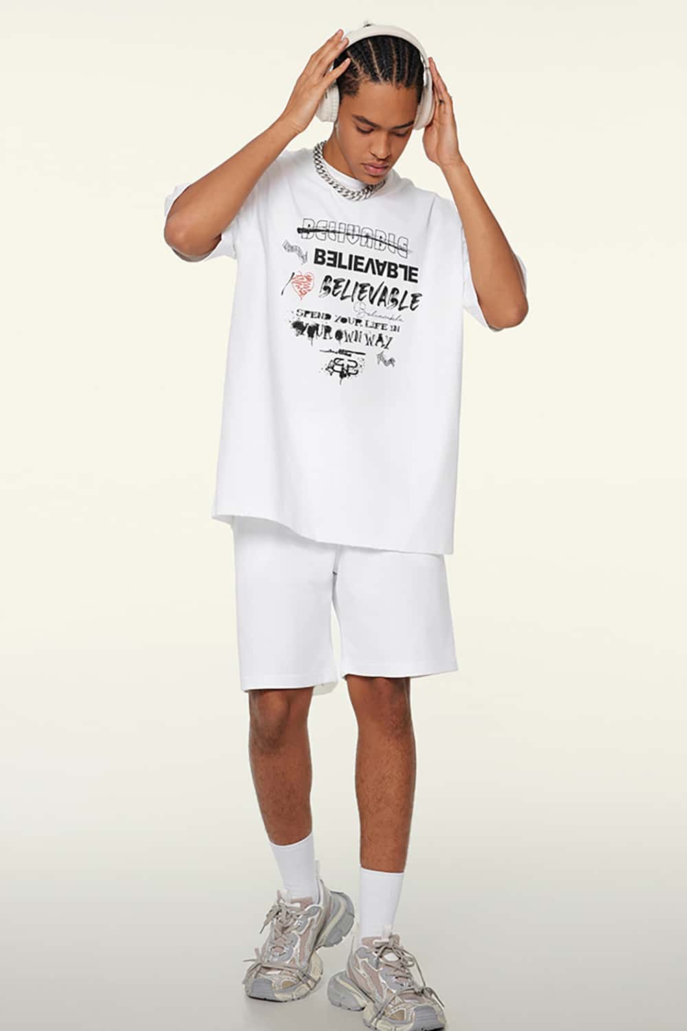 Vintage Print Loose-Fit Heavyweight Casual Short-Sleeve T-Shirt