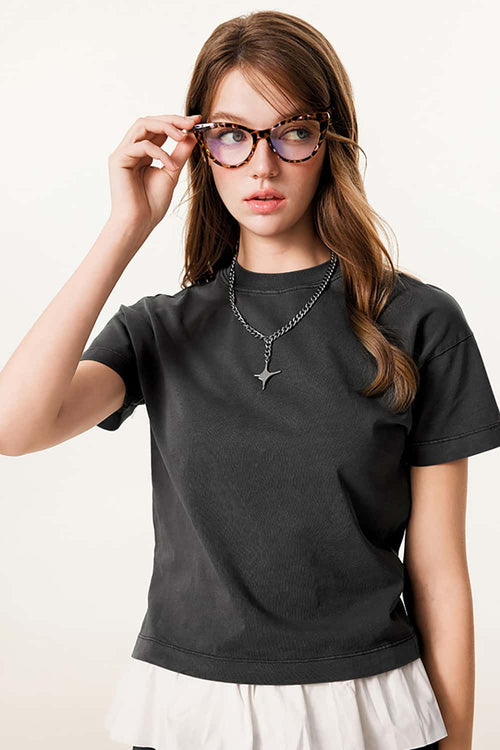 Durable Washed Solid Short-Sleeve Tee - Dark Gray