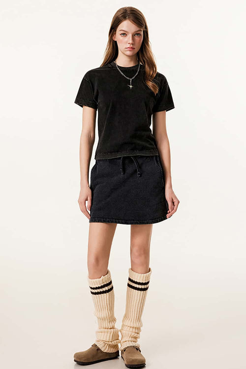 Durable Washed Solid Short-Sleeve Tee - Fried Snowflakes