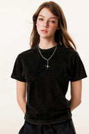 Durable Washed Solid Short-Sleeve Tee - Fried Snowflakes