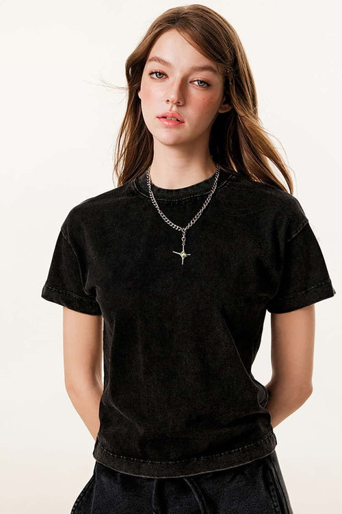 Durable Washed Solid Short-Sleeve Tee - Fried Snowflakes