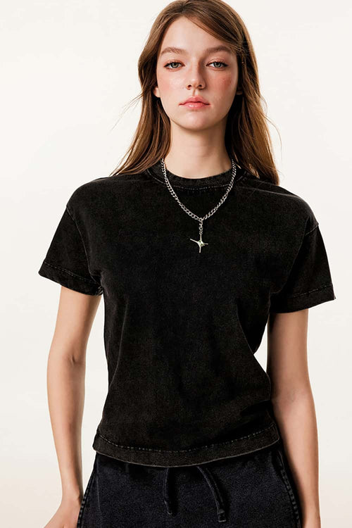 Durable Washed Solid Short-Sleeve Tee - Fried Snowflakes