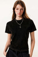 Durable Washed Solid Short-Sleeve Tee - Fried Snowflakes
