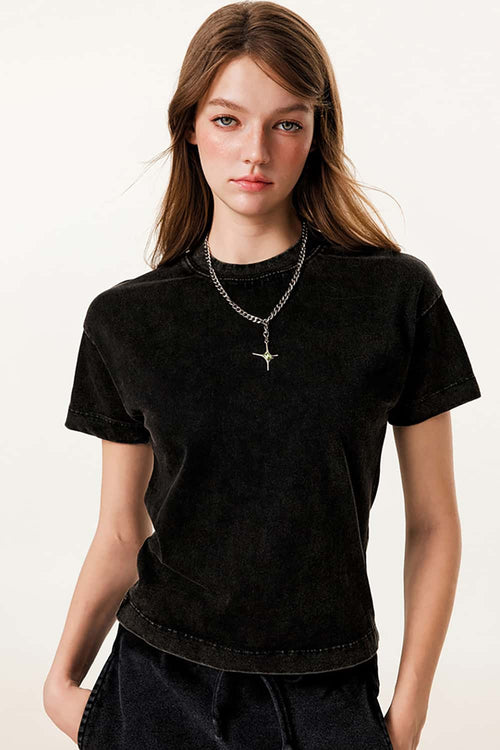 Durable Washed Solid Short-Sleeve Tee - Fried Snowflakes
