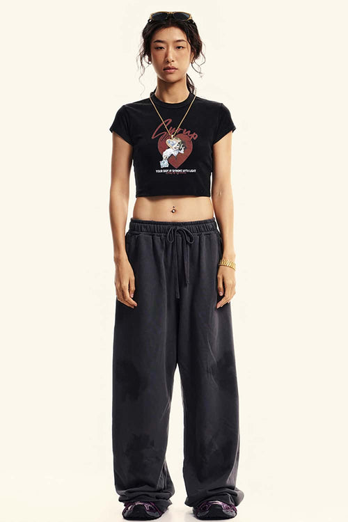 Vintage Washed Cropped Graphic Tee - Fried Snowflakes