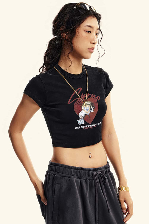 Vintage Washed Cropped Graphic Tee - Fried Snowflakes