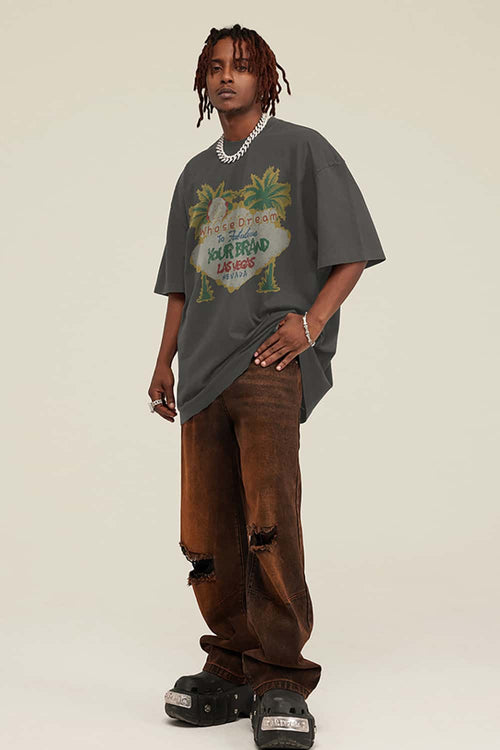 Heavyweight Washed Palm Graphic Tee - Dark Gray