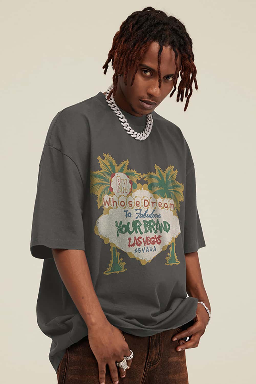 West Coast Vintage Wash Palm Tree Loose-Fit Short-Sleeve T-Shirt