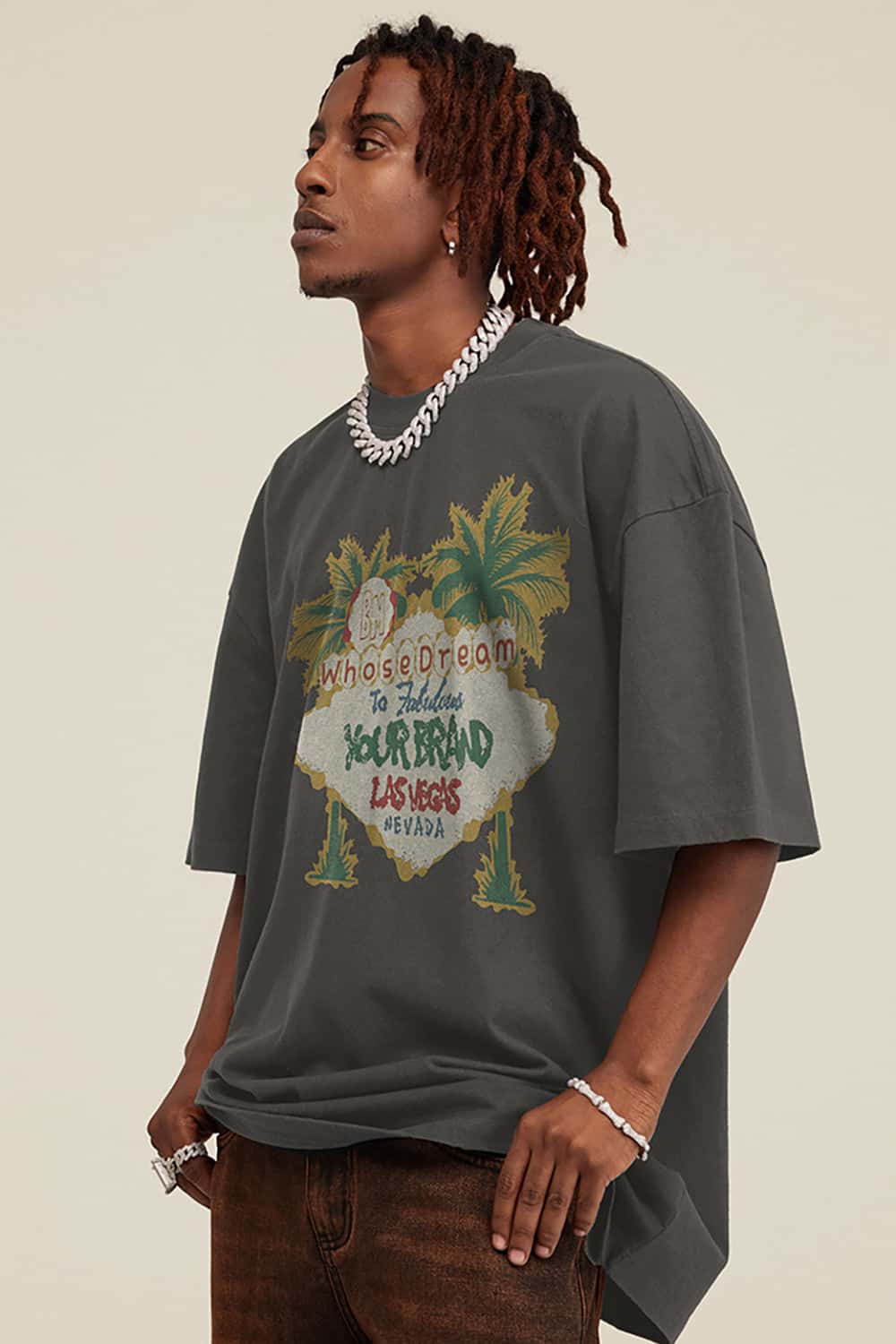 West Coast Vintage Wash Palm Tree Loose-Fit Short-Sleeve T-Shirt