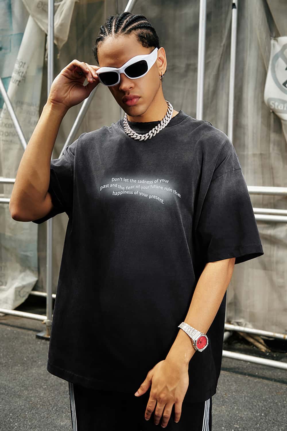 Loose Street Style Vintage Wash Heavyweight Short-Sleeve T-Shirt with Small Collar