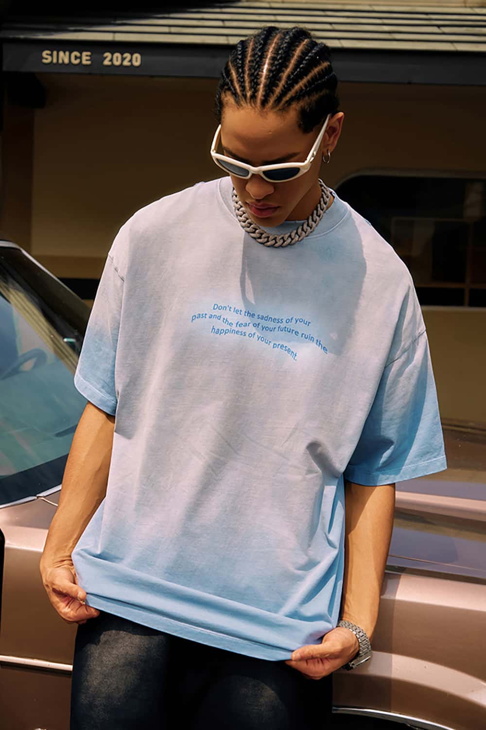 Loose Street Style Vintage Wash Heavyweight Short-Sleeve T-Shirt with Small Collar