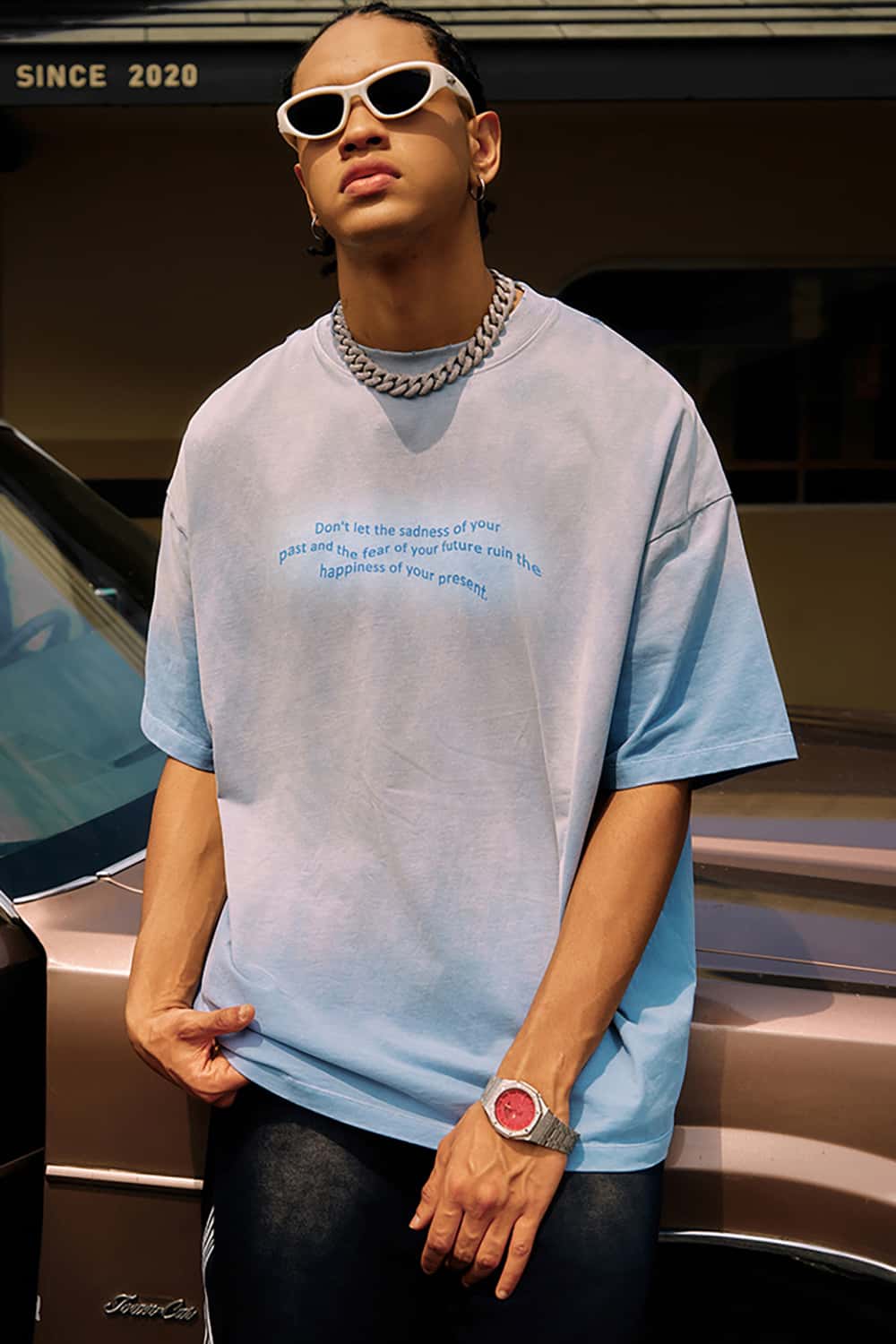 Loose Street Style Vintage Wash Heavyweight Short-Sleeve T-Shirt with Small Collar