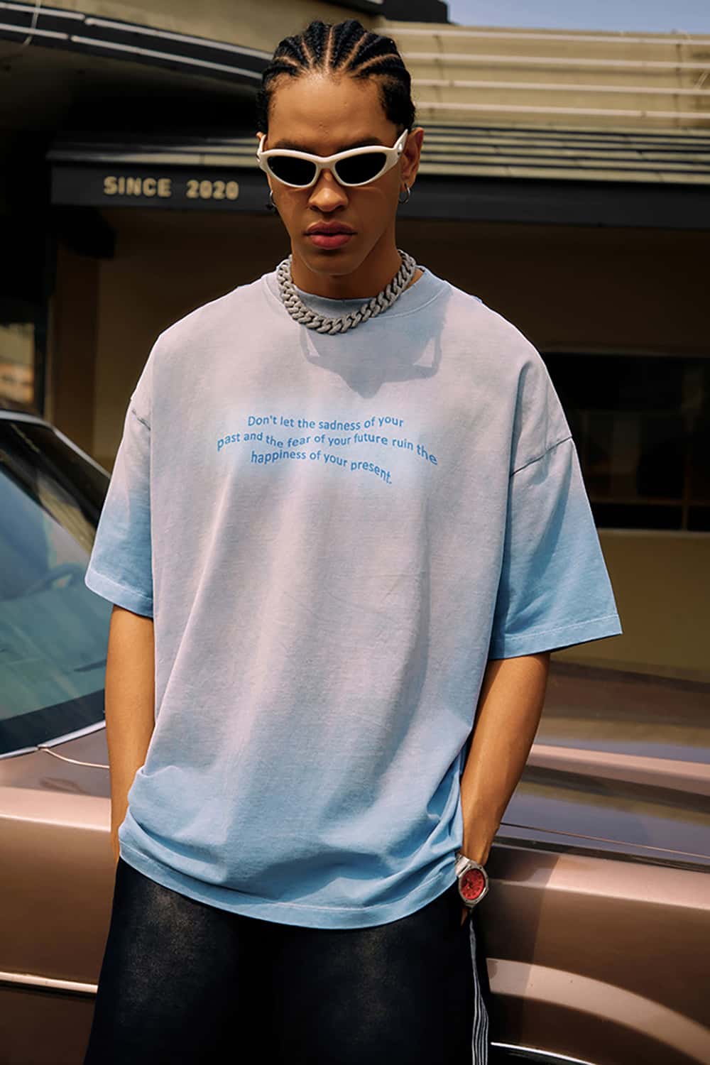 Loose Street Style Vintage Wash Heavyweight Short-Sleeve T-Shirt with Small Collar