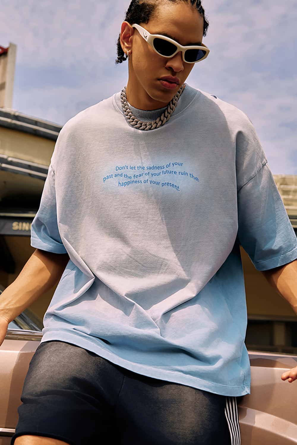 Loose Street Style Vintage Wash Heavyweight Short-Sleeve T-Shirt with Small Collar