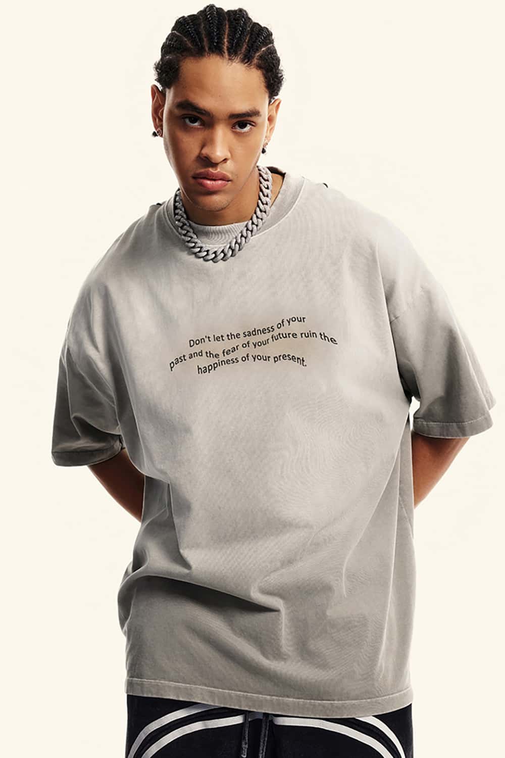 Loose Street Style Vintage Wash Heavyweight Short-Sleeve T-Shirt with Small Collar