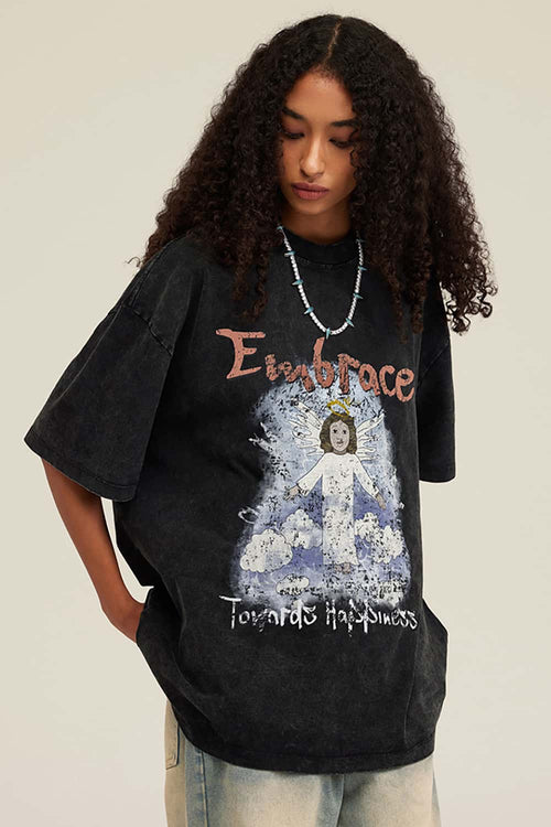 Washed Angel Graphic Short-Sleeve Tee - Fried Snowflakes