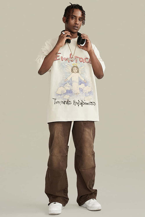 Washed Angel Graphic Short-Sleeve Tee - Gray Apricot