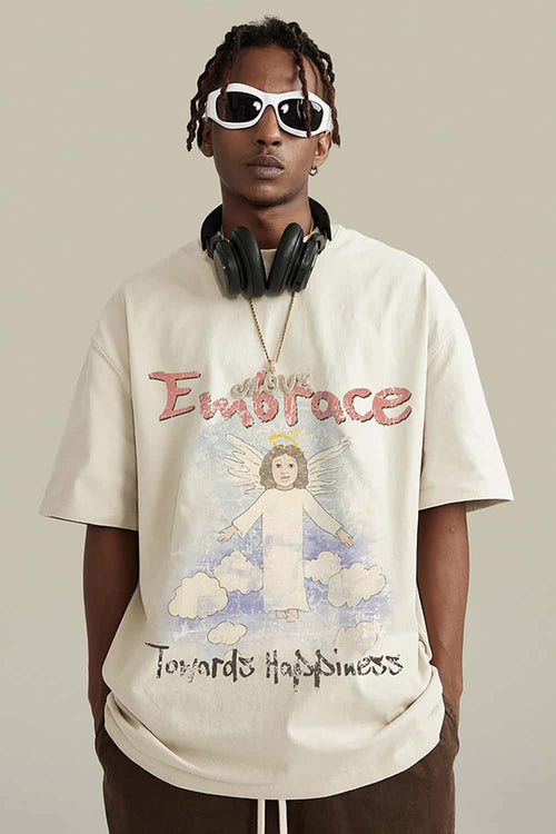 Washed Angel Graphic Short-Sleeve Tee - Gray Apricot