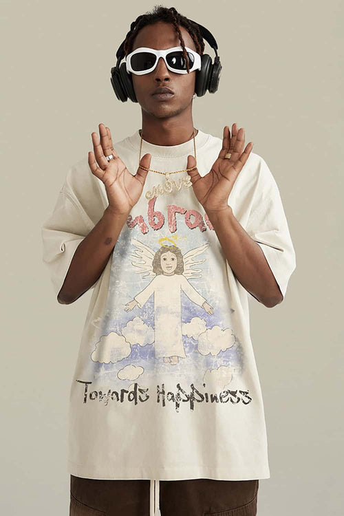 Washed Angel Graphic Short-Sleeve Tee - Gray Apricot