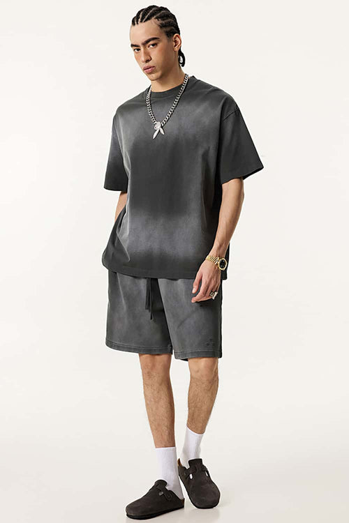 Spray-Washed Vintage Cotton Tee - Dark Gray