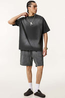 Spray-Washed Vintage Cotton Tee - Dark Gray