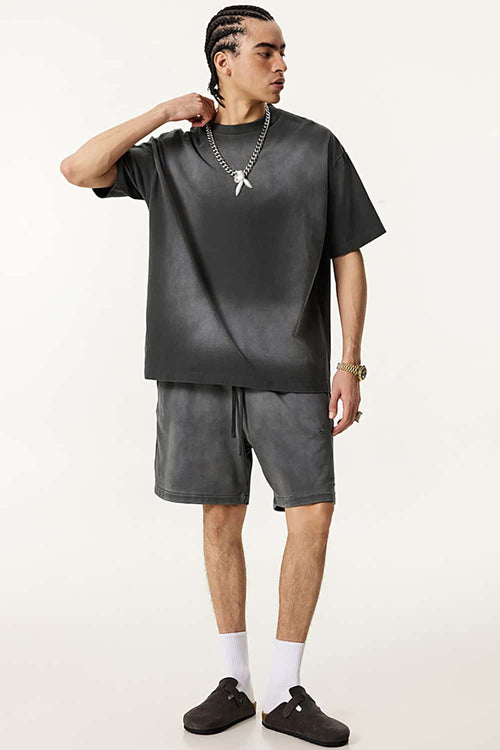 Spray-Washed Vintage Cotton Tee - Dark Gray