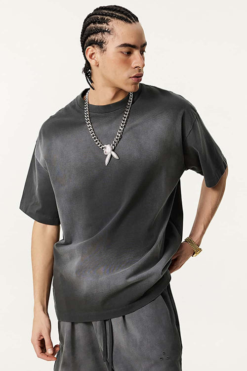 Spray-Washed Vintage Cotton Tee - Dark Gray