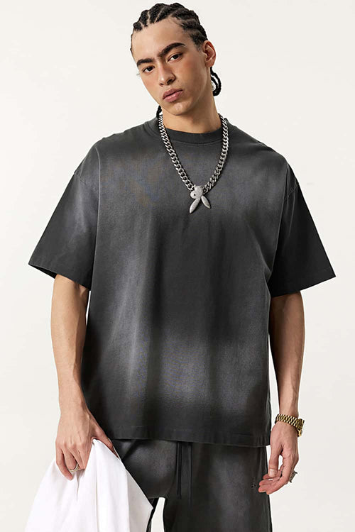 Spray-Washed Vintage Cotton Tee - Dark Gray
