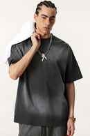 Spray-Washed Vintage Cotton Tee - Dark Gray