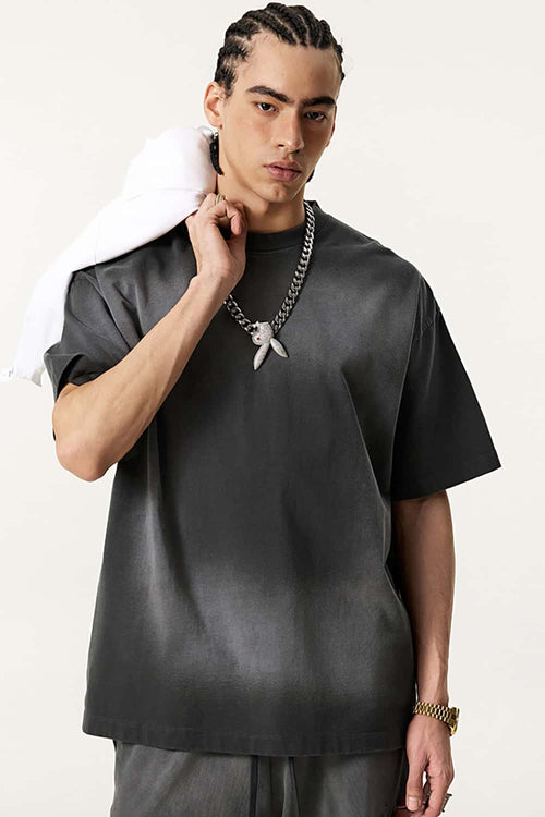 Spray-Washed Vintage Cotton Tee - Dark Gray