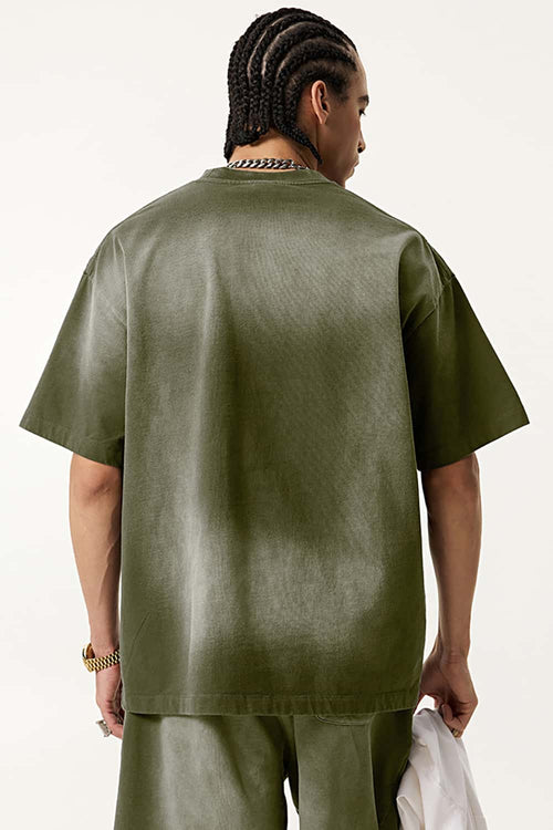 Spray-Washed Vintage Cotton Tee - Vintage Army Green