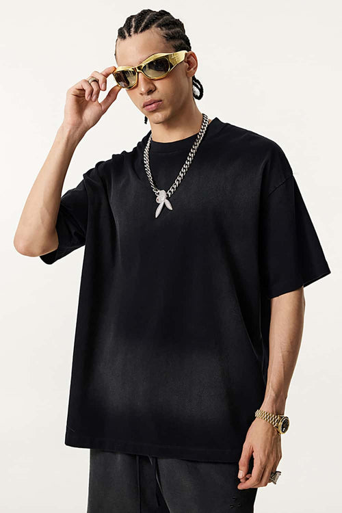Spray-Washed Vintage Cotton Tee - Vintage Black