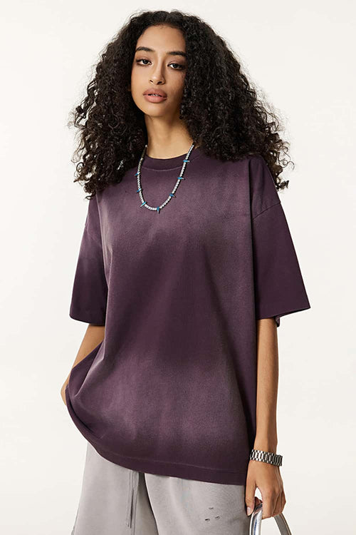 Spray-Washed Vintage Cotton Tee - Vintage Purple