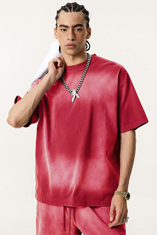 Spray-Washed Vintage Cotton Tee - Vintage Red