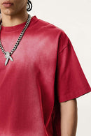 Spray-Washed Vintage Cotton Tee - Vintage Red