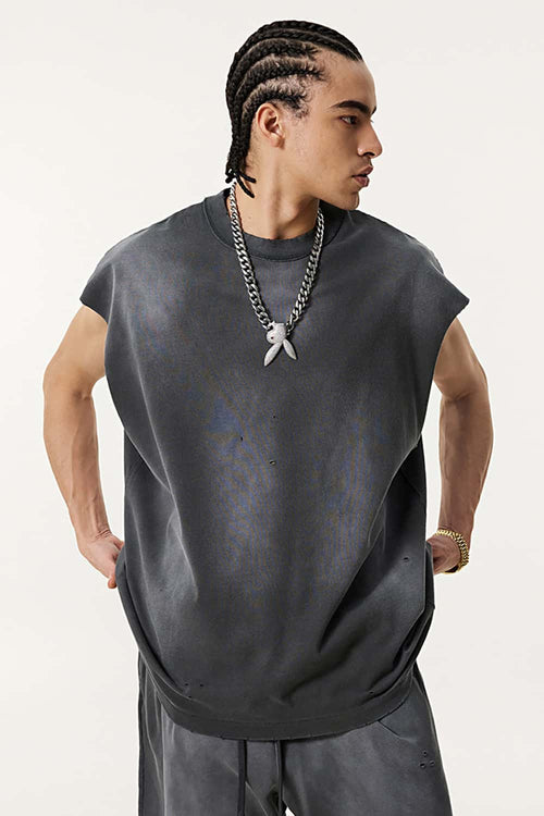 Distressed Cutoff Tank - Dark Gray