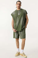 Distressed Cutoff Tank - Vintage Army Green