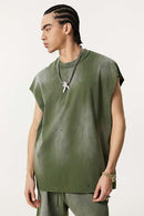 Distressed Cutoff Tank - Vintage Army Green