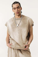 Distressed Cutoff Tank - Vintage Khaki