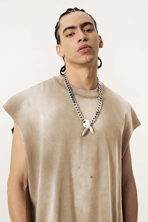 Distressed Cutoff Tank - Vintage Khaki