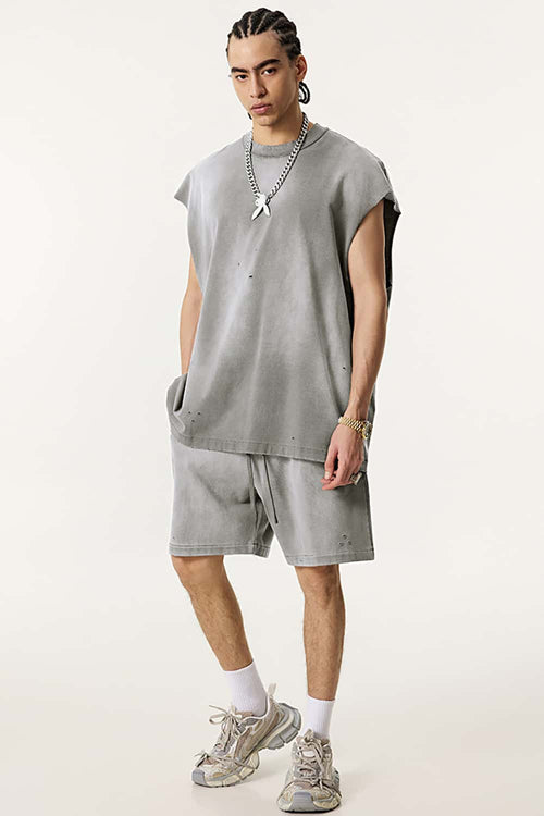 Distressed Cutoff Tank - Vintage Medium Gray