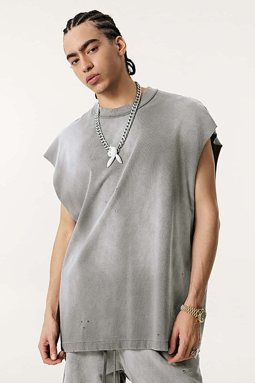 Distressed Cutoff Tank - Vintage Medium Gray