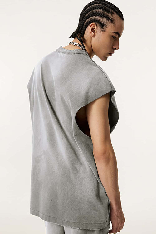 Distressed Cutoff Tank - Vintage Medium Gray
