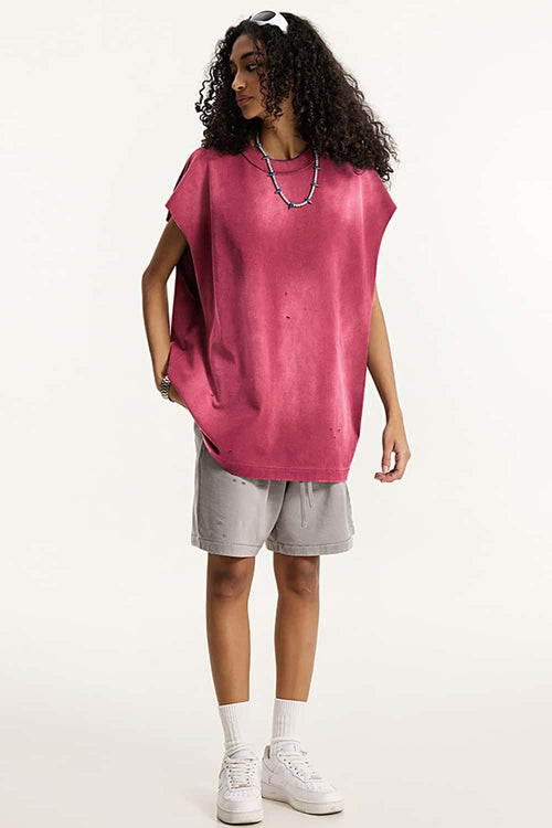 Distressed Cutoff Tank - Vintage Red